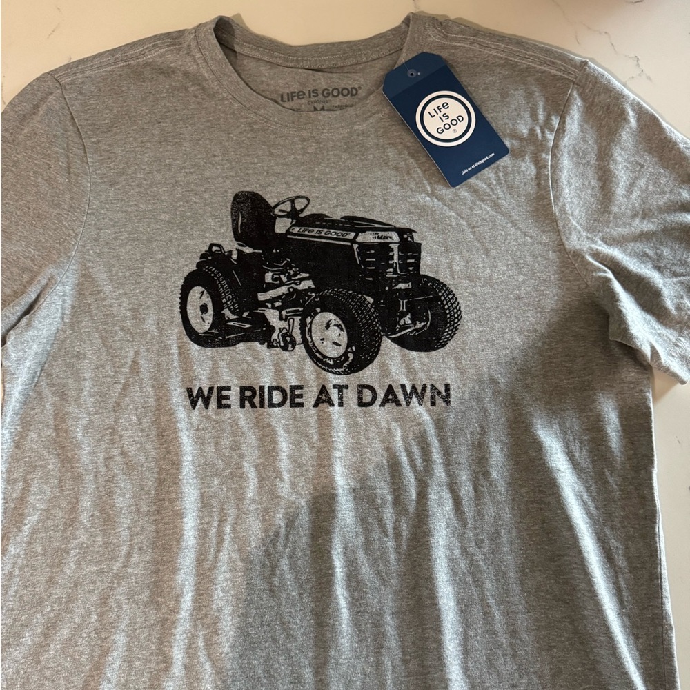 Life Is Good Gray Tee with Tractor Design